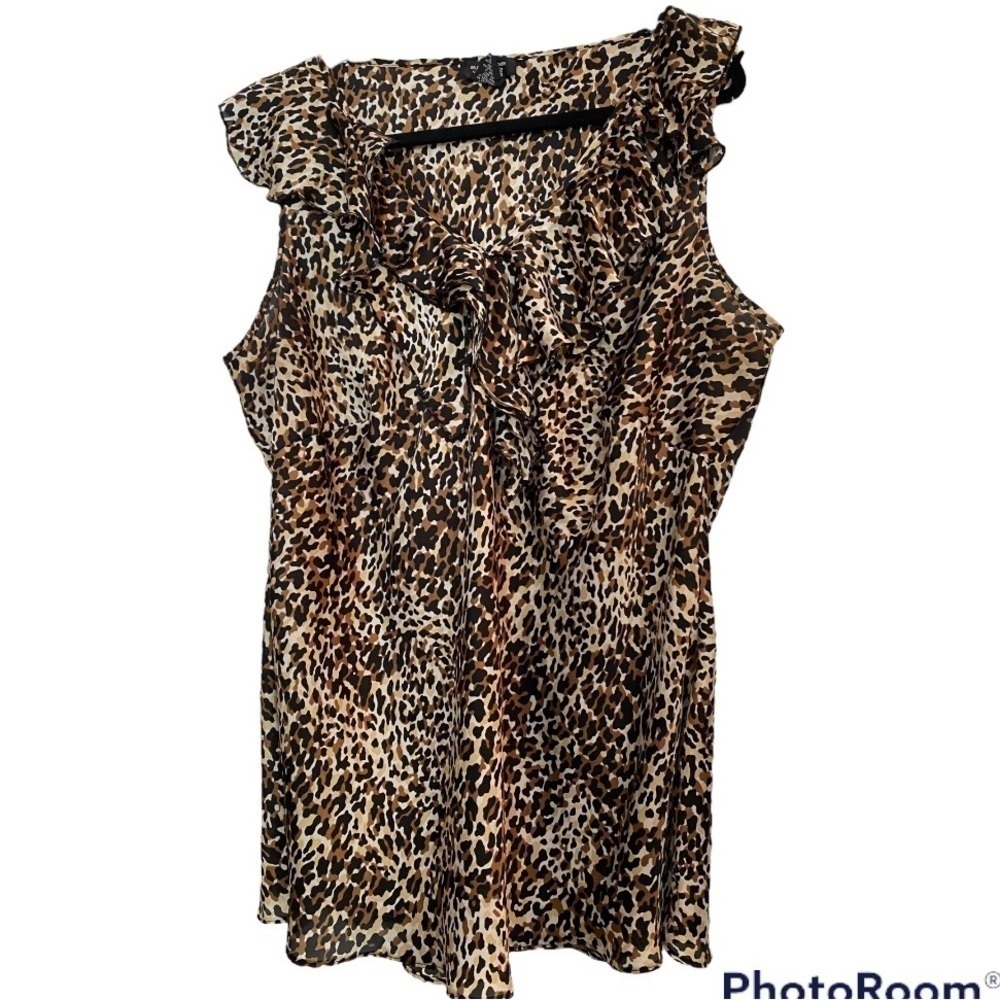 SPENSE WOMAN ANIMAL‎ PRINT SLEEVELESS TOP WITH RUFFLE NECKLINE SIZE 1X
